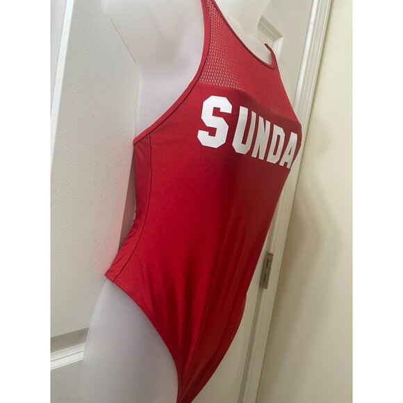 Forever 21 Red One Piece High Leg Graphic BATHING Suit “Sundaze” LG BEACHY - Picture 3 of 10